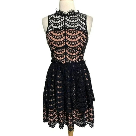 Adela Rae XS black lace sleeveless dress with built in‎ flesh slip Whimsigoth - Picture 1 of 8